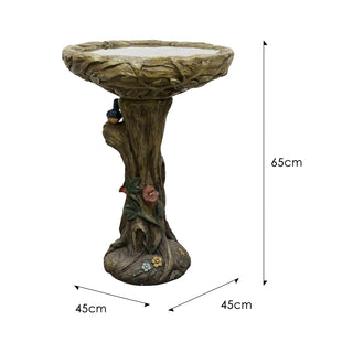 Concrete Outdoor Birdbaths -25.5 in. H Woodland Tree Trunk Yard Statue Decoration Birdbath Bird Figurines for Garden