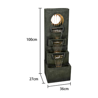 39.3-inch Tall Modern Outdoor Waterfall Fountain - Tall Indoor Relaxing Floor Fountain Outdoor with Light&Pump, Contemporary 4-Tier