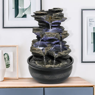 15.7-inch Tall Rock Cascading Zen Meditation Tabletop Fountain with LED Light