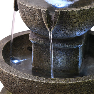 ZEN Flowing Fountain 16.4-in H Resin Tiered Outdoor Rustic Pots with Light