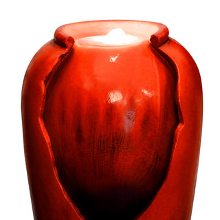 30.7-inch Tall Concrete Red Modern Jar Cascading Water Fountain with Lights and Pump