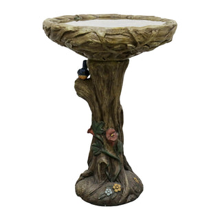 Concrete Outdoor Birdbaths -25.5 in. H Woodland Tree Trunk Yard Statue Decoration Birdbath Bird Figurines for Garden