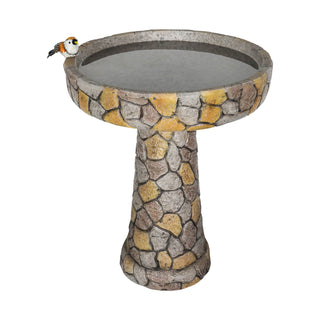 24" H Outdoor Concrete Bird Bath - 24" H * 18.8" Φ Mosaic Stone Design BirdBath Perfect for Adding Interest to Garden, Patio, Backyard, Porch and Deck
