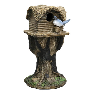 17.7" H Rustic Birdhouse Featuring Tree-Trunk Design, with a Decorative Bird
