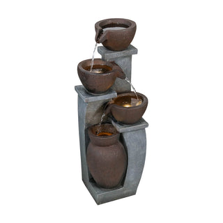 33-inch Tall Cascading Rustic Bowls Fountain with LED Lights Yard Decoration