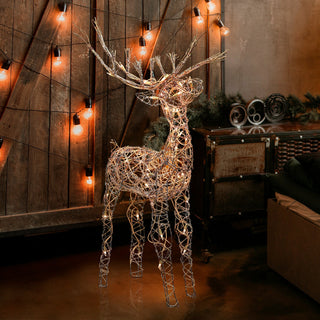 Standing Rattan Reindeer with 60 Warm White LED Lights
