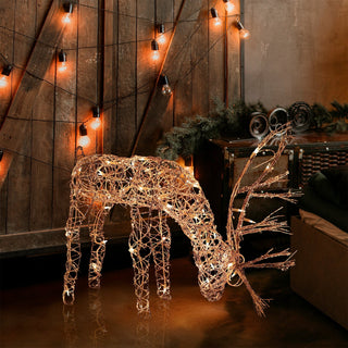 Grazing Rattan Reindeer with 60 Warm White LED Lights
