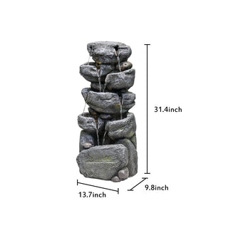 ZEN Flowing Fountain 31.4-inch Tall Indoor/Outdoor Water Fountain with Warm White Light