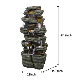 ZEN Flowing Fountain 47.2-inch Tall Indoor/Outdoor 5-tier Symmetry Large Water Fountain with Pump & Cool White Light