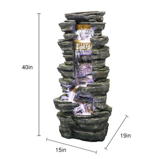 ZEN Flowing Fountain 40-inch Outdoor Fountain with Lights Rockery Waterfall