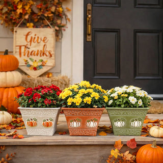 Metal Planters with Pumpkin Design