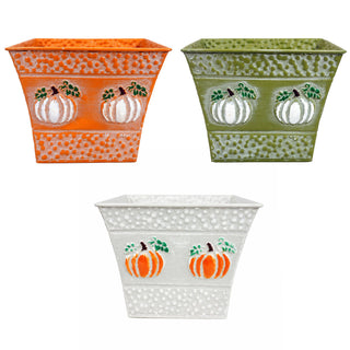 Metal Planters with Pumpkin Design