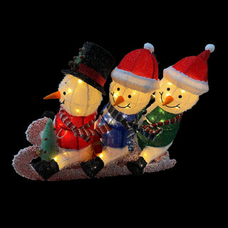 3D Fabric Sledding Snowman Family w/ Warm White LED