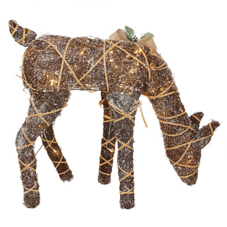Natural Twig Wrapped Rattan Grazing Deer w/ Warm White LED