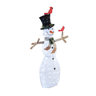 White Mesh Snowman w/Birds and 100 Cool White LED Lights