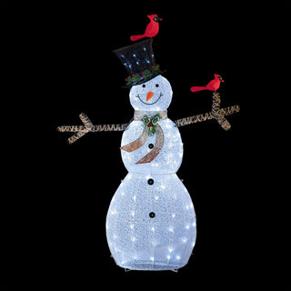 White Mesh Snowman w/Birds and 100 Cool White LED Lights