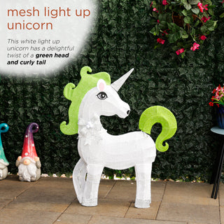 White Mesh Light-Up Unicorn with Green Mane and Tail