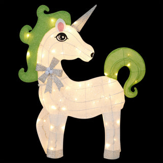 White Mesh Light-Up Unicorn with Green Mane and Tail