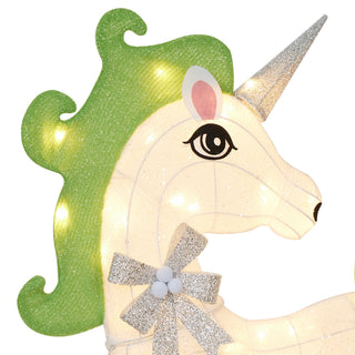 White Mesh Light-Up Unicorn with Green Mane and Tail