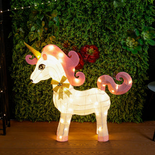 White Mesh Light-Up Unicorn with Pink Mane and Tail