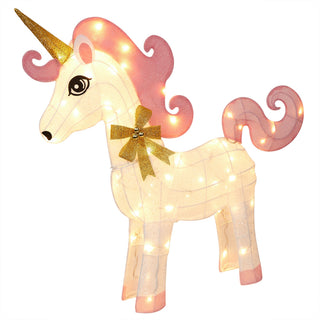 White Mesh Light-Up Unicorn with Pink Mane and Tail