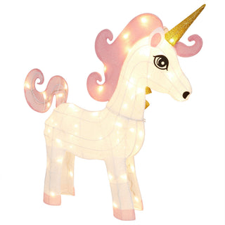 White Mesh Light-Up Unicorn with Pink Mane and Tail