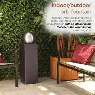 Self-Contained Metal Orb Fountain with River Stones
