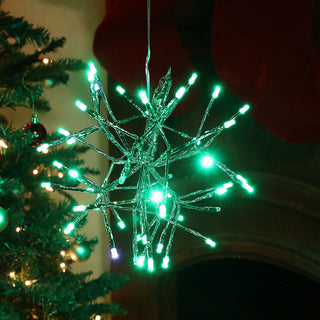 Green Snowflake Hanging Ornament with Green/White LEDs - Sm