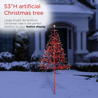 Festive Red Christmas Tree with Warm White LED Lights
