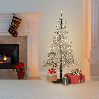 Festive Silver Christmas Tree with Warm White LED Lights