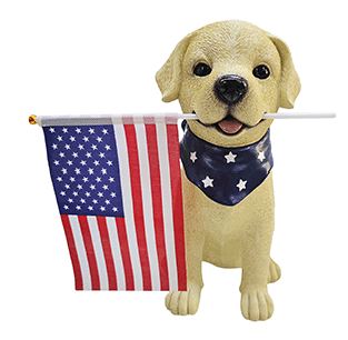 Patriotic Dog Statuary with Flag