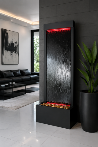 Black-Framed Waterfall Fountain w/ Multi-Color LED and Remote