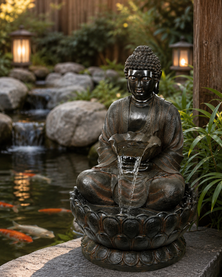 Brown Buddha Fountain with LED Lights