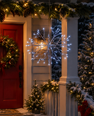 White Snowflake Hanging Ornament with Cool White LEDs - Lg