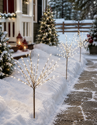 Silver Metallic Foil Tree Stake Warm White LED Lights