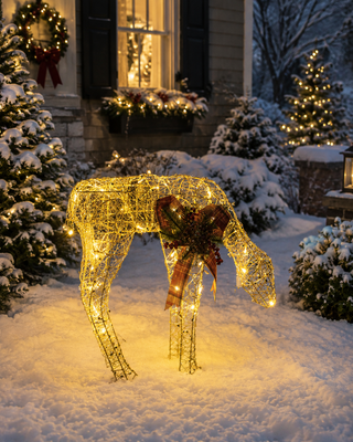 Gold Wire Grazing Doe Décor w/ 35 Warm White LED Lights -Med