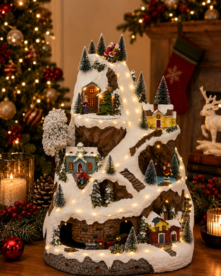 Christmas LED Village, Moving Train, Ice Skaters & Music