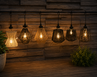 Solar Natural Rope Hanging Lantern w/Stand