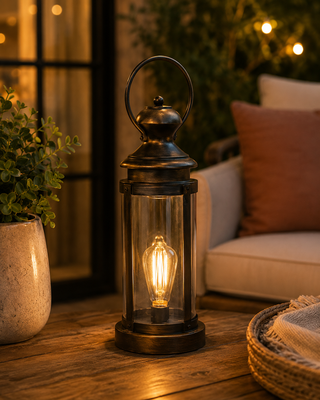 Gold Metal and Glass Lantern - Small