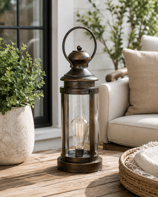 Gold Metal and Glass Lantern - Small