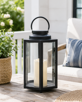 Black Hexagonal Candlelit Lantern