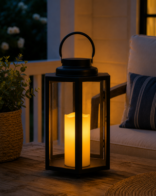 Black Hexagonal Candlelit Lantern