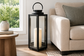 Black Hexagonal Candlelit Lantern with Warm White LED