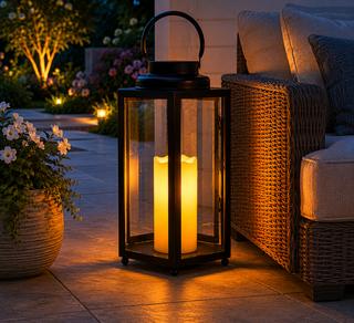 Black Hexagonal Candlelit Lantern with Warm White LED