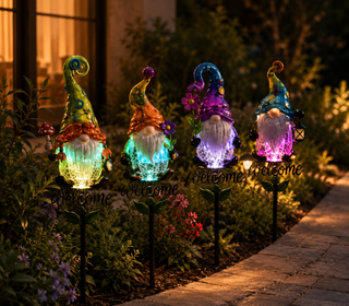 Solar Metal Gnome Stake with Fiber Optic Lights
