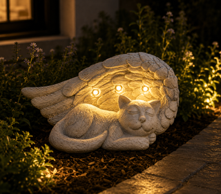 Solar Sleeping Cat Under Wings Decor with LED Light