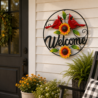 Metal Cardinal and Sunflower Wall Decor