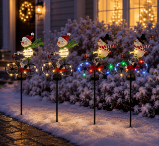 Solar Snowman Bicycle Stake with LED lights