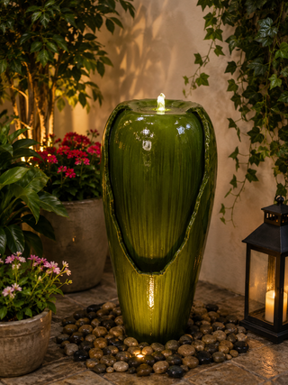 Jar Fountain with LED Lights - Green