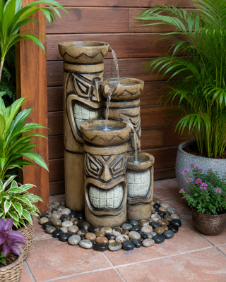 Triple Tiki Fountain with LED Lights
